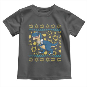 Funny Hanukkah Dinosaur Lover Ugly Sweater Toddler T Shirt Festival Of Lights Gift TS12 Dark Heather Print Your Wear