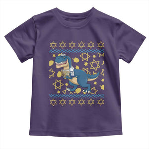 Funny Hanukkah Dinosaur Lover Ugly Sweater Toddler T Shirt Festival Of Lights Gift TS12 Purple Print Your Wear
