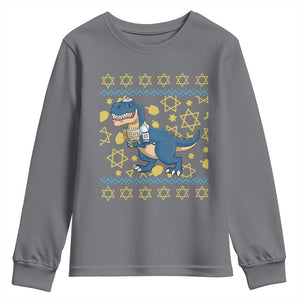 Funny Hanukkah Dinosaur Lover Ugly Sweater Youth Sweatshirt Festival Of Lights Gift TS12 Charcoal Print Your Wear