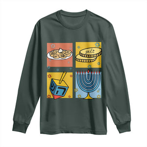 Hanukkah Long Sleeve Shirt Festival Of Lights Dreidel Menorah Candle Star Gift TS12 Dark Forest Green Print Your Wear