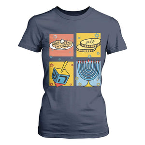 Hanukkah T Shirt For Women Festival Of Lights Dreidel Menorah Candle Star Gift TS12 Navy Print Your Wear