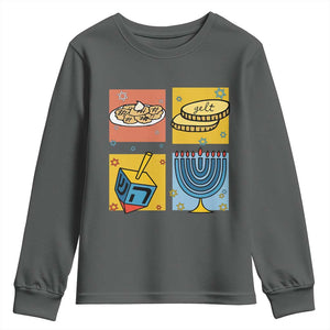Hanukkah Youth Sweatshirt Festival Of Lights Dreidel Menorah Candle Star Gift TS12 Dark Heather Print Your Wear