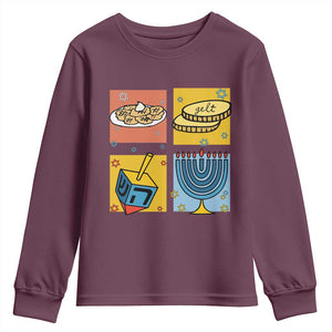 Hanukkah Youth Sweatshirt Festival Of Lights Dreidel Menorah Candle Star Gift TS12 Maroon Print Your Wear