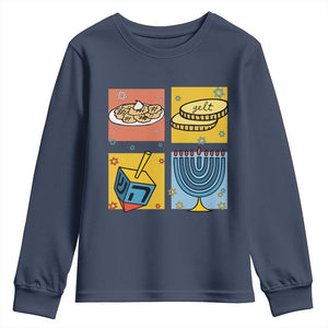 Hanukkah Youth Sweatshirt Festival Of Lights Dreidel Menorah Candle Star Gift TS12 Navy Print Your Wear