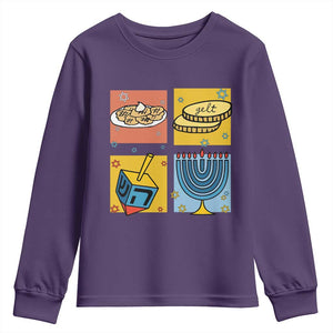 Hanukkah Youth Sweatshirt Festival Of Lights Dreidel Menorah Candle Star Gift TS12 Purple Print Your Wear