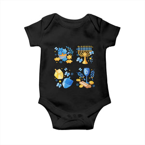 Hanukkah Celebration Baby Onesie Menorah Star Of David Candle Dreidel Gift TS12 Black Print Your Wear