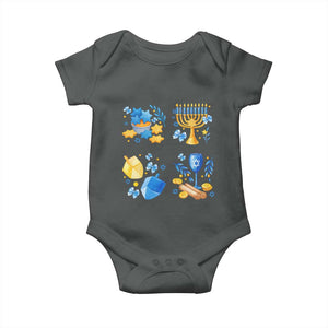 Hanukkah Celebration Baby Onesie Menorah Star Of David Candle Dreidel Gift TS12 Dark Heather Print Your Wear