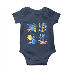 Hanukkah Celebration Baby Onesie Menorah Star Of David Candle Dreidel Gift TS12 Navy Print Your Wear