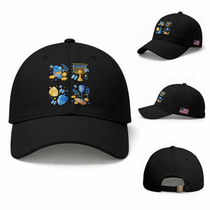 Hanukkah Celebration Baseball Cap Menorah Star Of David Candle Dreidel Gift TS12 Baseball Cap Universal Fit Black Print Your Wear