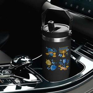 Hanukkah Celebration Flip Straw Tumbler Menorah Star Of David Candle Dreidel Gift TS12 Print Your Wear