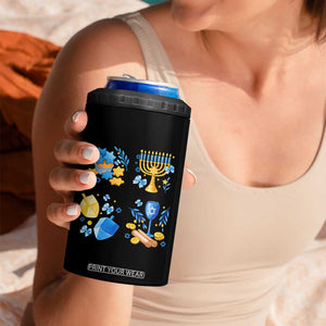 Hanukkah Celebration 4 in 1 Can Cooler Tumbler Menorah Star Of David Candle Dreidel Gift TS12 Print Your Wear