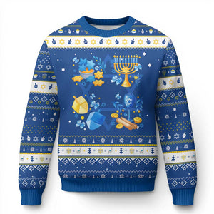 Chanukkah Celebration Hanukkah Ugly Sweater Menorah Star Of David Candle Dreidel Gift TS12 Blue White Print Your Wear