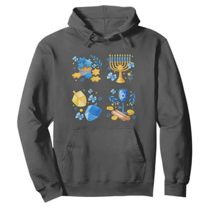 Hanukkah Celebration Hoodie Menorah Star Of David Candle Dreidel Gift TS12 Dark Heather Print Your Wear