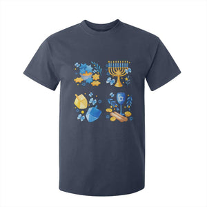 Hanukkah Celebration T Shirt For Kid Menorah Star Of David Candle Dreidel Gift TS12 Navy Print Your Wear