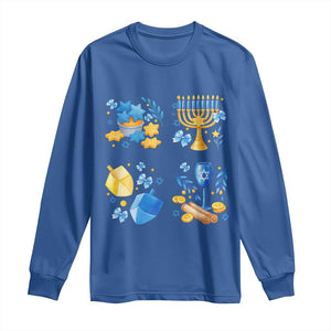 Hanukkah Celebration Long Sleeve Shirt Menorah Star Of David Candle Dreidel Gift TS12 Royal Blue Print Your Wear
