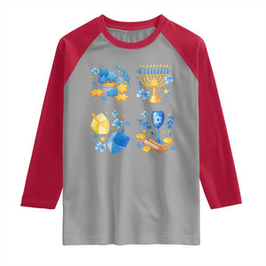 Hanukkah Celebration Raglan Shirt Menorah Star Of David Candle Dreidel Gift TS12 Sport Gray Red Print Your Wear