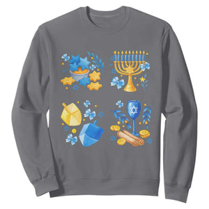 Hanukkah Celebration Sweatshirt Menorah Star Of David Candle Dreidel Gift TS12 Charcoal Print Your Wear