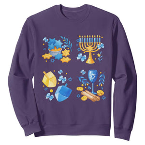 Hanukkah Celebration Sweatshirt Menorah Star Of David Candle Dreidel Gift TS12 Purple Print Your Wear