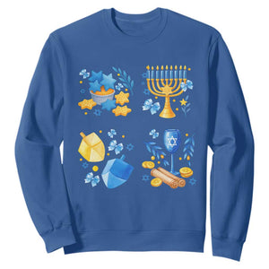 Hanukkah Celebration Sweatshirt Menorah Star Of David Candle Dreidel Gift TS12 Royal Blue Print Your Wear