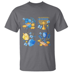 Hanukkah Celebration T Shirt Menorah Star Of David Candle Dreidel Gift TS12 Charcoal Print Your Wear