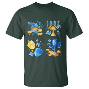 Hanukkah Celebration T Shirt Menorah Star Of David Candle Dreidel Gift TS12 Dark Forest Green Print Your Wear