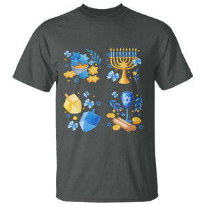 Hanukkah Celebration T Shirt Menorah Star Of David Candle Dreidel Gift TS12 Dark Heather Print Your Wear