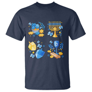 Hanukkah Celebration T Shirt Menorah Star Of David Candle Dreidel Gift TS12 Navy Print Your Wear