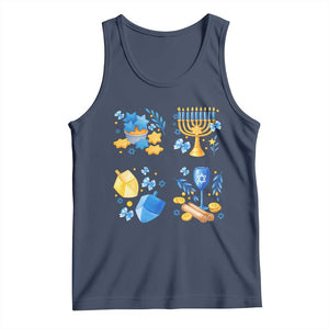 Hanukkah Celebration Tank Top Menorah Star Of David Candle Dreidel Gift TS12 Navy Print Your Wear