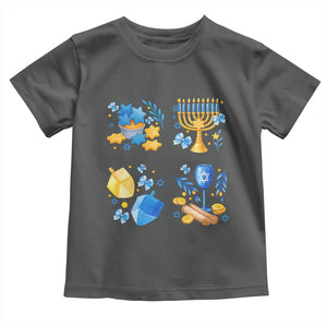 Hanukkah Celebration Toddler T Shirt Menorah Star Of David Candle Dreidel Gift TS12 Dark Heather Print Your Wear