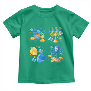 Hanukkah Celebration Toddler T Shirt Menorah Star Of David Candle Dreidel Gift TS12 Irish Green Print Your Wear