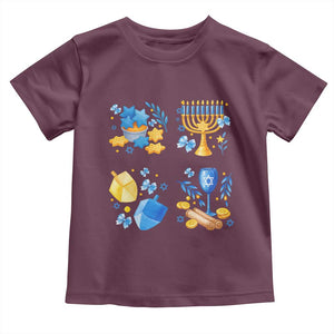 Hanukkah Celebration Toddler T Shirt Menorah Star Of David Candle Dreidel Gift TS12 Maroon Print Your Wear