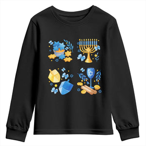 Hanukkah Celebration Youth Sweatshirt Menorah Star Of David Candle Dreidel Gift TS12 Black Print Your Wear