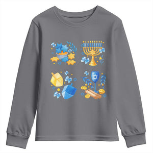 Hanukkah Celebration Youth Sweatshirt Menorah Star Of David Candle Dreidel Gift TS12 Charcoal Print Your Wear