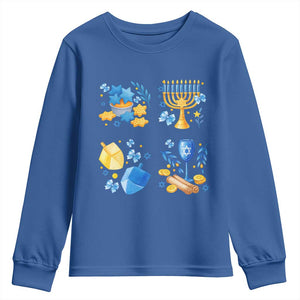 Hanukkah Celebration Youth Sweatshirt Menorah Star Of David Candle Dreidel Gift TS12 Royal Blue Print Your Wear