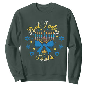 Coquette Hanukkah Menorah Bow Sweatshirt Not Today Santa Jewish Holiday Gift TS12 Dark Forest Green Print Your Wear