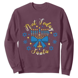 Coquette Hanukkah Menorah Bow Sweatshirt Not Today Santa Jewish Holiday Gift TS12 Maroon Print Your Wear