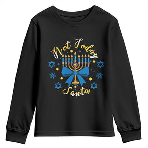 Coquette Hanukkah Menorah Bow Youth Sweatshirt Not Today Santa Jewish Holiday Gift TS12 Black Print Your Wear