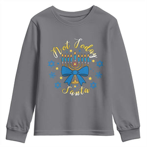 Coquette Hanukkah Menorah Bow Youth Sweatshirt Not Today Santa Jewish Holiday Gift TS12 Charcoal Print Your Wear