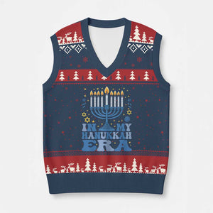 In My Hanukkah Era V-Neck Knit Sweater Vest Festival Of Lights Gift TS12 Navy Red Print Your Wear