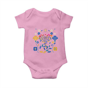 Hanukkah Floral Menorah Baby Onesie Jewish Gift For Women TS12 Light Pink Print Your Wear