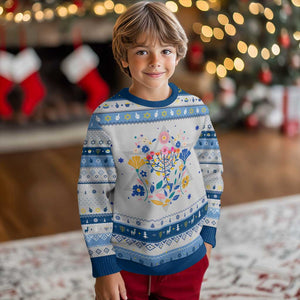 Chanukkah Floral Menorah Hanukkah Ugly Sweater Jewish Gift For Women TS12 Gray Blue Print Your Wear