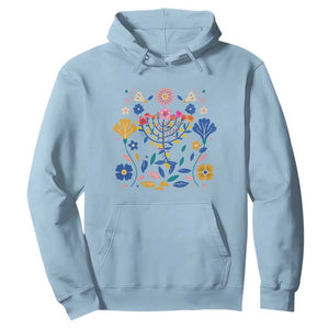 Hanukkah Floral Menorah Hoodie Jewish Gift For Women TS12 Light Blue Print Your Wear