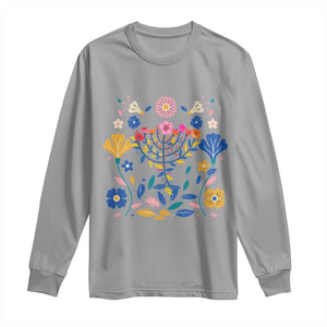 Hanukkah Floral Menorah Long Sleeve Shirt Jewish Gift For Women TS12 Sport Gray Print Your Wear