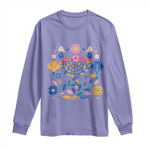 Hanukkah Floral Menorah Long Sleeve Shirt Jewish Gift For Women TS12 Violet Print Your Wear
