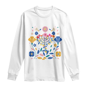 Hanukkah Floral Menorah Long Sleeve Shirt Jewish Gift For Women TS12 White Print Your Wear