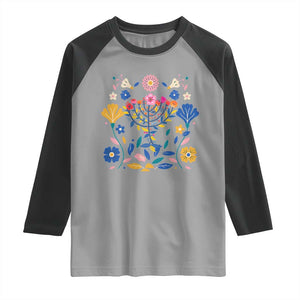 Hanukkah Floral Menorah Raglan Shirt Jewish Gift For Women TS12 Sport Gray Black Print Your Wear