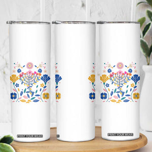 Hanukkah Floral Menorah Skinny Tumbler Jewish Gift For Women TS12 Print Your Wear