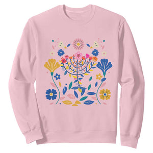 Hanukkah Floral Menorah Sweatshirt Jewish Gift For Women TS12 Light Pink Print Your Wear
