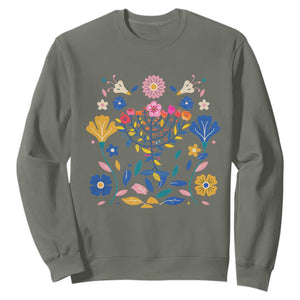 Hanukkah Floral Menorah Sweatshirt Jewish Gift For Women TS12 Military Green Print Your Wear