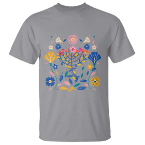Hanukkah Floral Menorah T Shirt Jewish Gift For Women TS12 Sport Gray Print Your Wear